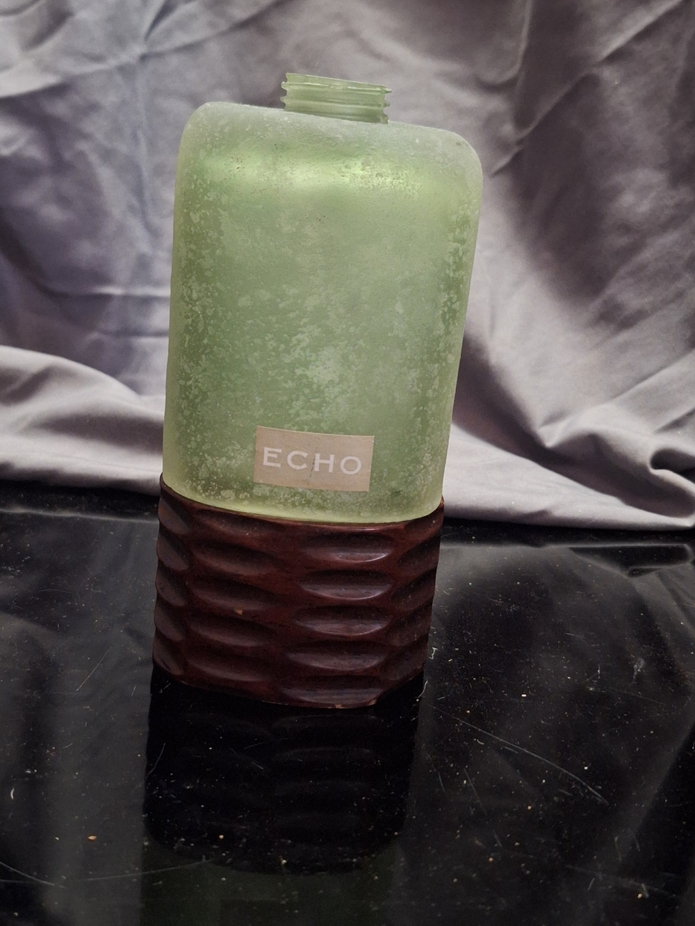 ECHO African Queen Vintage Green Glass & Wood Base Soap/Lotion Dispenser